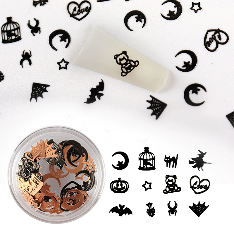 Трансграничный Новый маникюр All Saints Patch 120 Бутилированная Хэллоуин Черное золото Тыква Ведьма Хлопья Ювелирные изделия