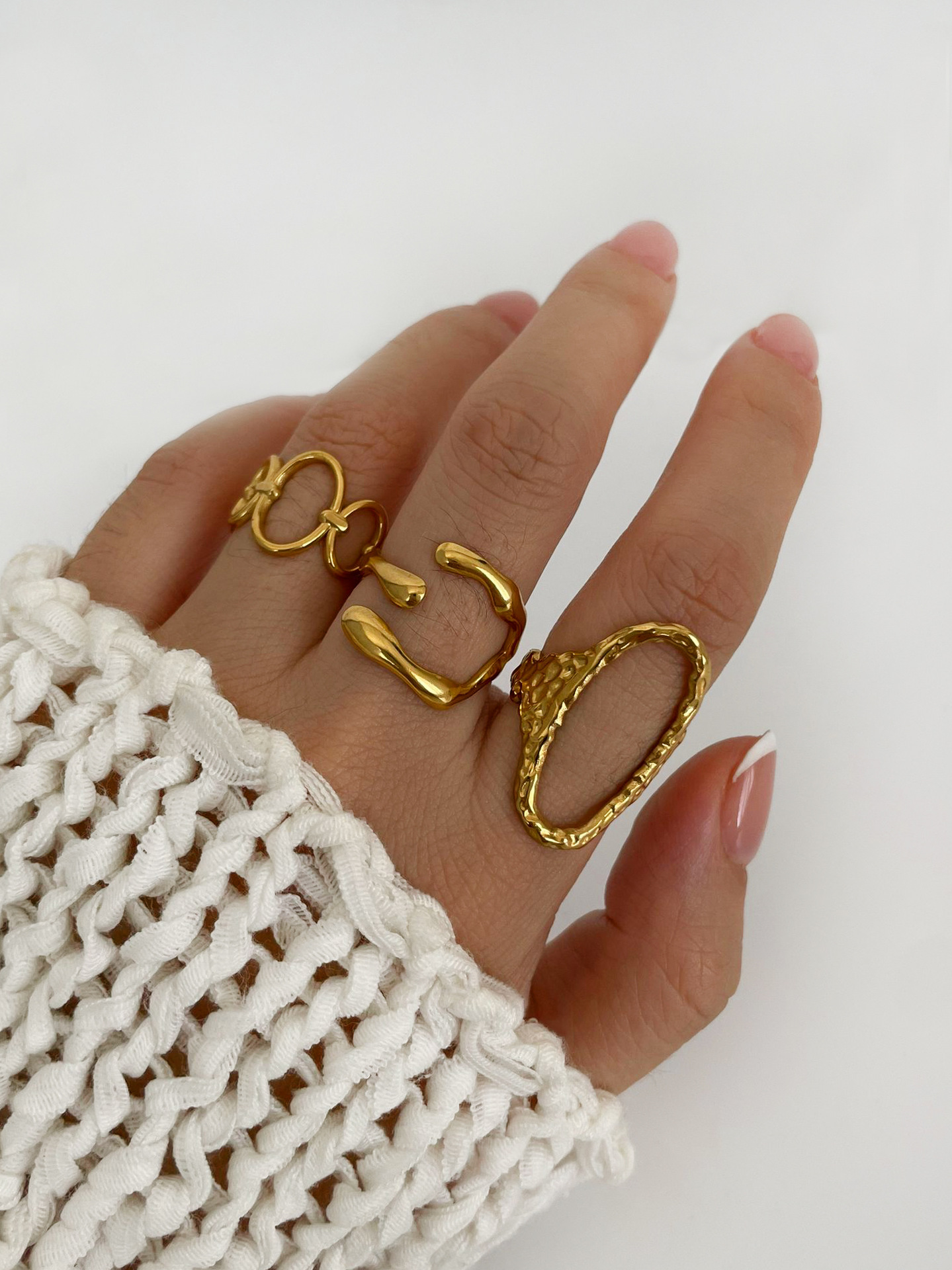 1 Set Quantity Party, Street Occasion PVD Coated Real Gold Plated Flower 304 Stainless Steel Vintage Style Classic Style Waterproof Non Tarnish Surgical Steel Open Rings