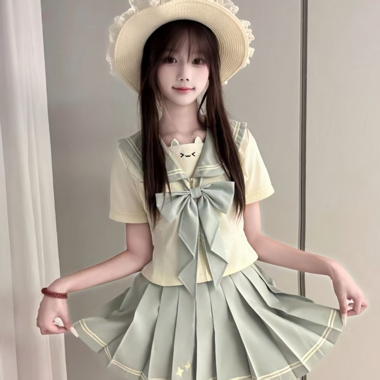 JK Kitten Original Mint Uniform Set Summer Slim Waist Sailor Suit School Uniform Japanese Style College