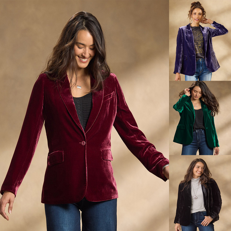 Cross-Border Independent Site Velvet Blazer for Women 2026 Spring New European and American Casual Women's Short Suit Jacket