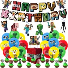 新しい Minecraft テーマ子供の誕生日パーティーの装飾バルーンフラッグケーキインサートセット