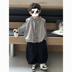 男童春秋套装2025新款韩版儿童秋装马甲三件套宝宝男孩酷帅衣服潮