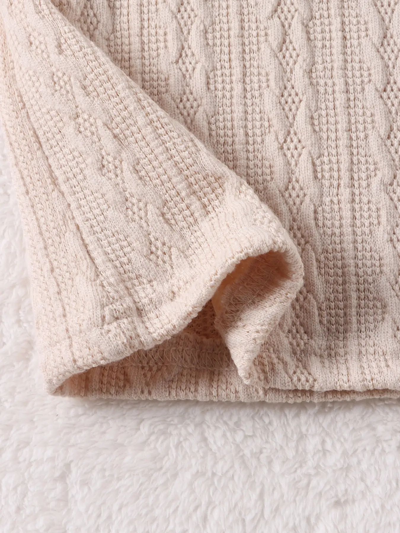 Girls Knitted Dress With Textured Details Long Sleeve Casual_voghion.com