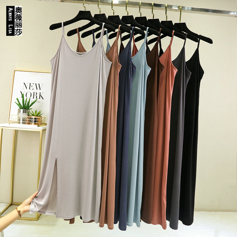 Summer long elastic base body-friendly slip dress