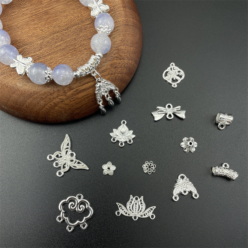 Alloy bright silver diy accessories three-hole multi-hanging porous connection pendant antique hairpin bracelet beaded jewelry materials