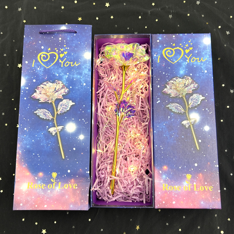 Rosa Dorada Artificial, Regalo para el Día de San Valentín o Qixi, Caja con Diseño de Cielo Estrellado, Adornos Creativos para Puestos Navideños