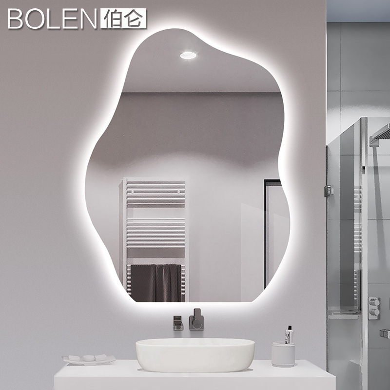 Espejo inteligente de baño con forma especial BOLEN, estilo ins, con luz LED, pantalla táctil, espejo francés de pared.