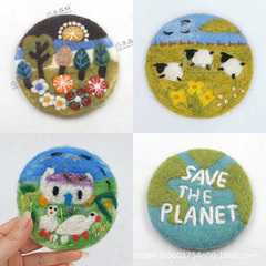 完成品ネパール工場ウール断熱マット手作り刺繍高級ティーマットウールフェルト円形食マット