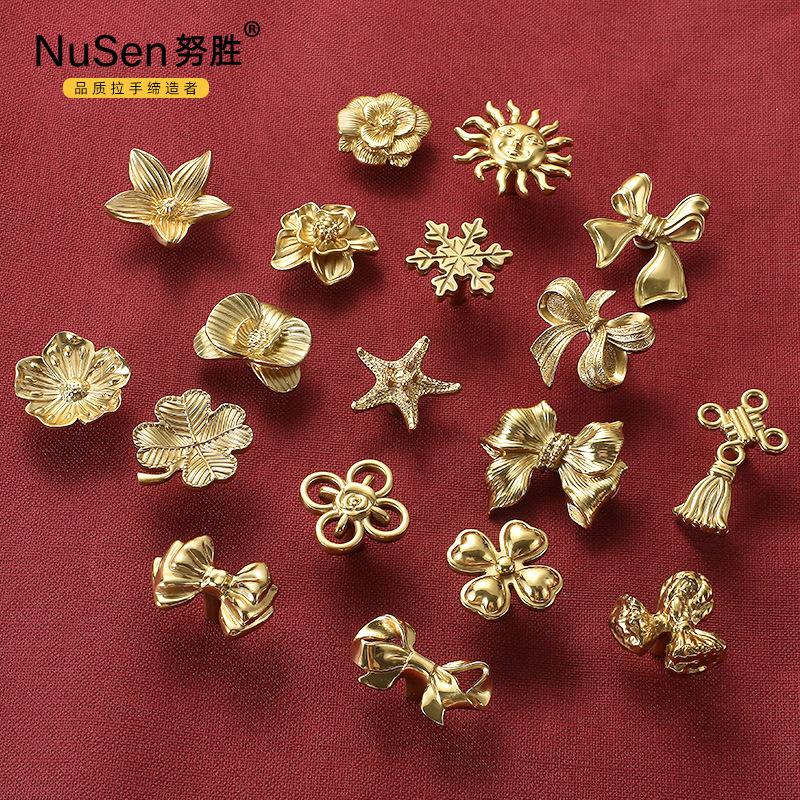 創意法式造型黃銅拉手衣櫃鞋櫃抽屜歐式小花朵蝴蝶結單孔海星把手