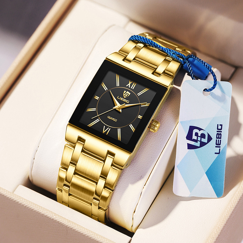 Liebig Quartz Watch Business Style Steel Band Couple Watch Square Gold Waterproof Men's and Women's Watch