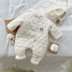 Open-crotch 0-2 year old baby onesie, trendy ins style romper, autumn/winter quilted ripple pattern