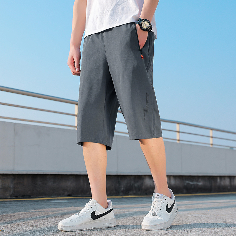 Men's Pants, Three-Quarter Length Shorts, Summer Quick-Drying, Elastic, Breathable, Large Size Outdoor Mid-Length Pants, Casual Running Sports Pants