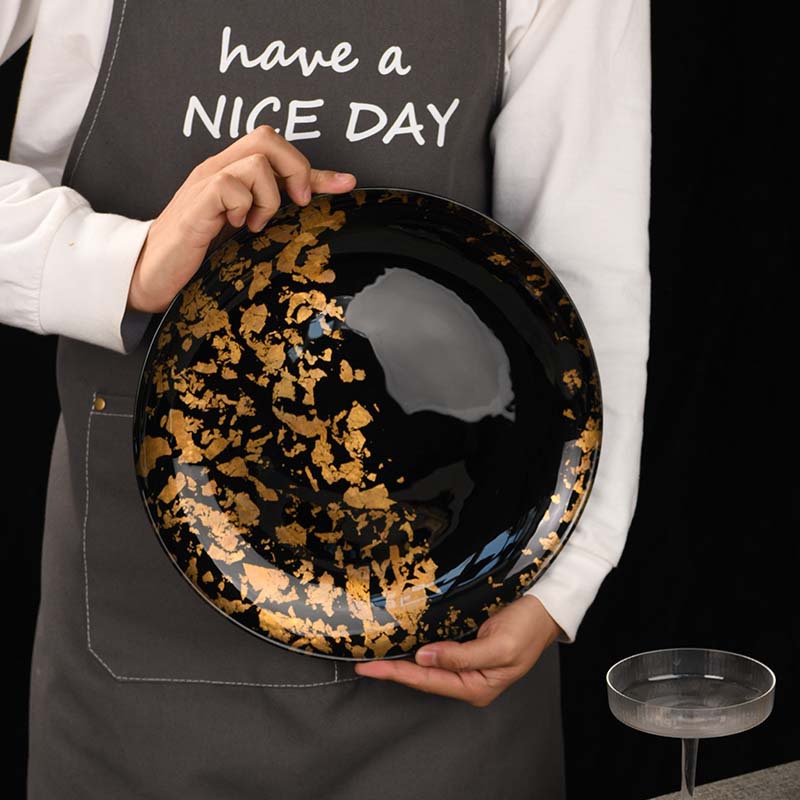 Black and White Blue Semi-Circular Plate Set for Home and Restaurant Use, High-End Round Plates for Hotels, Simple and Aesthetically Pleasing