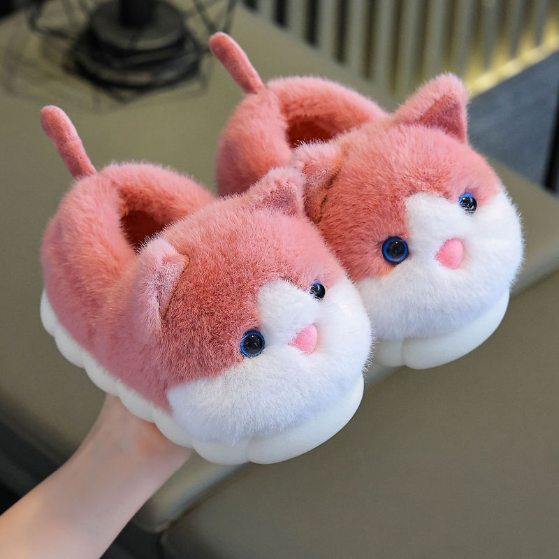 Children's Cotton Slippers Autumn and Winter Cartoon Cute Fleece-Lined Thickeneded Boys' Non-Slip Home Baby Girls' Toddler Cotton Shoes