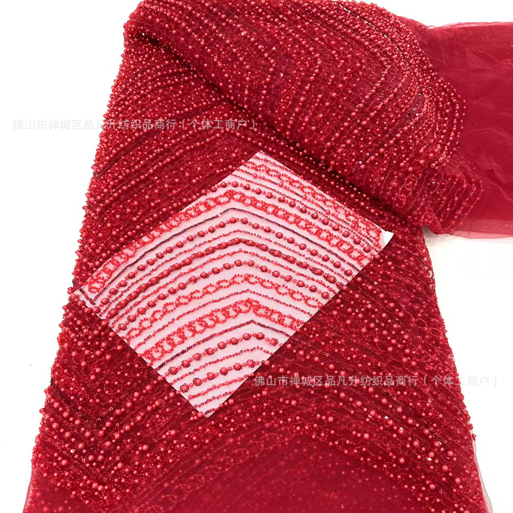 Tejido bordado Gao Ding perla vestido de moda cadena de perlas vestido fabricantes de tela al por mayor