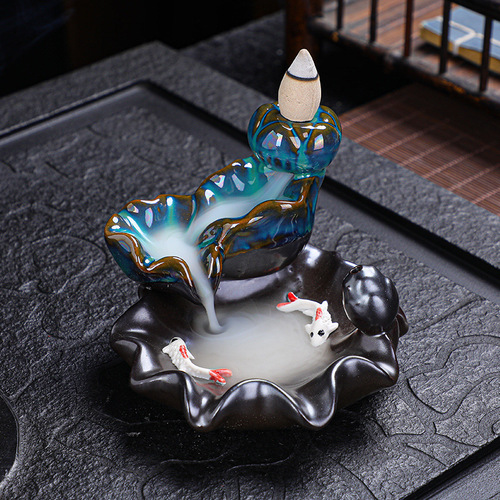 Backflow incense burner creative home furnishings ceramic crafts Zen ornaments Pisces backflow sandalwood ornamental cross-border