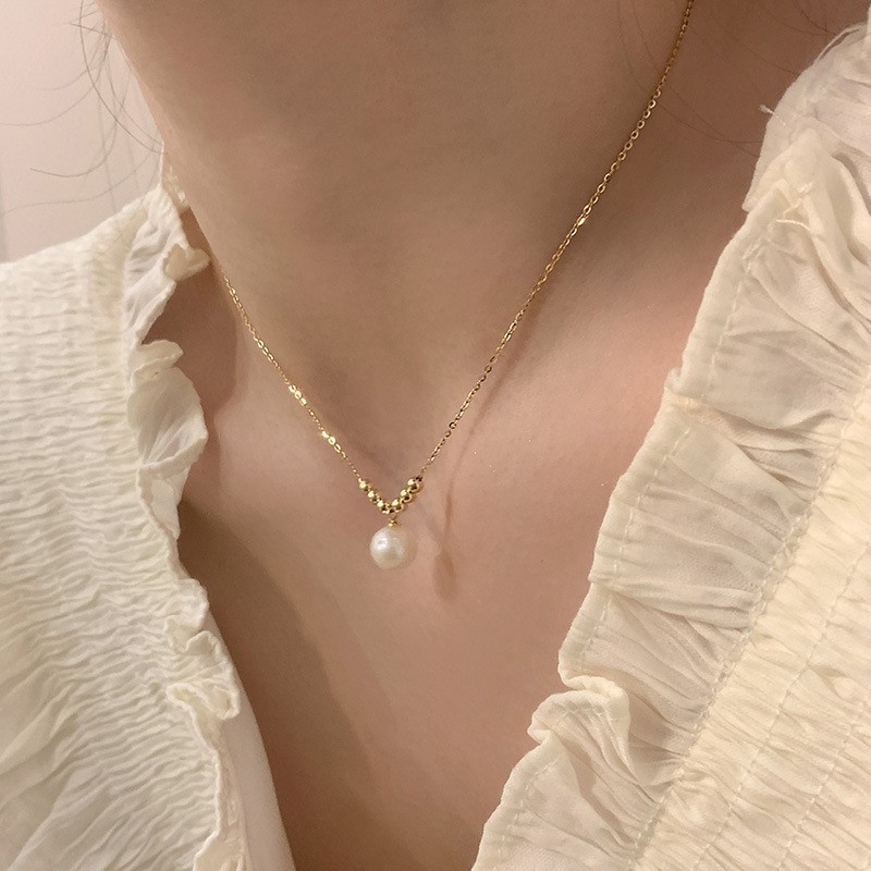 Shijia パールネックレスレディースニッチライトラグジュアリーデザインハイエンドファッション気質鎖骨チェーンネックレスセーターチェーンビーズチェーン|undefined