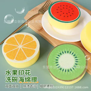 日本外贸高密度西瓜芒果水果印花洗碗清洁海绵批发厨房清洁海棉