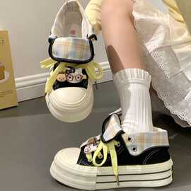 增高帆布鞋kiity高帮鞋女2026春新款学生透气鞋原创女鞋百搭厚底