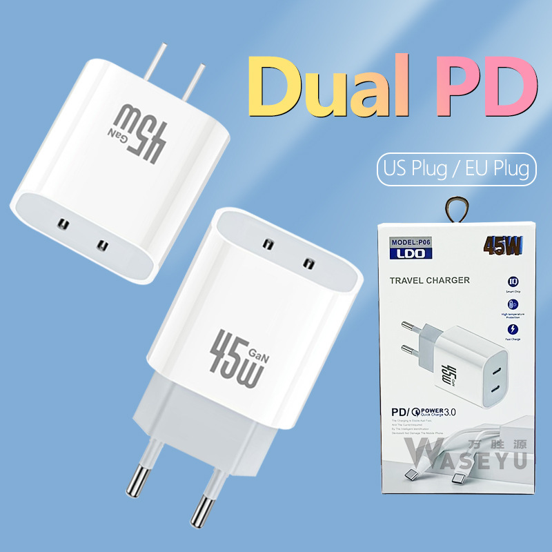 Cross-Border 45W Fast Charging Dual Pd Charging Head Data Cable Suitable for Smartphones Samsung Apple Charger Set