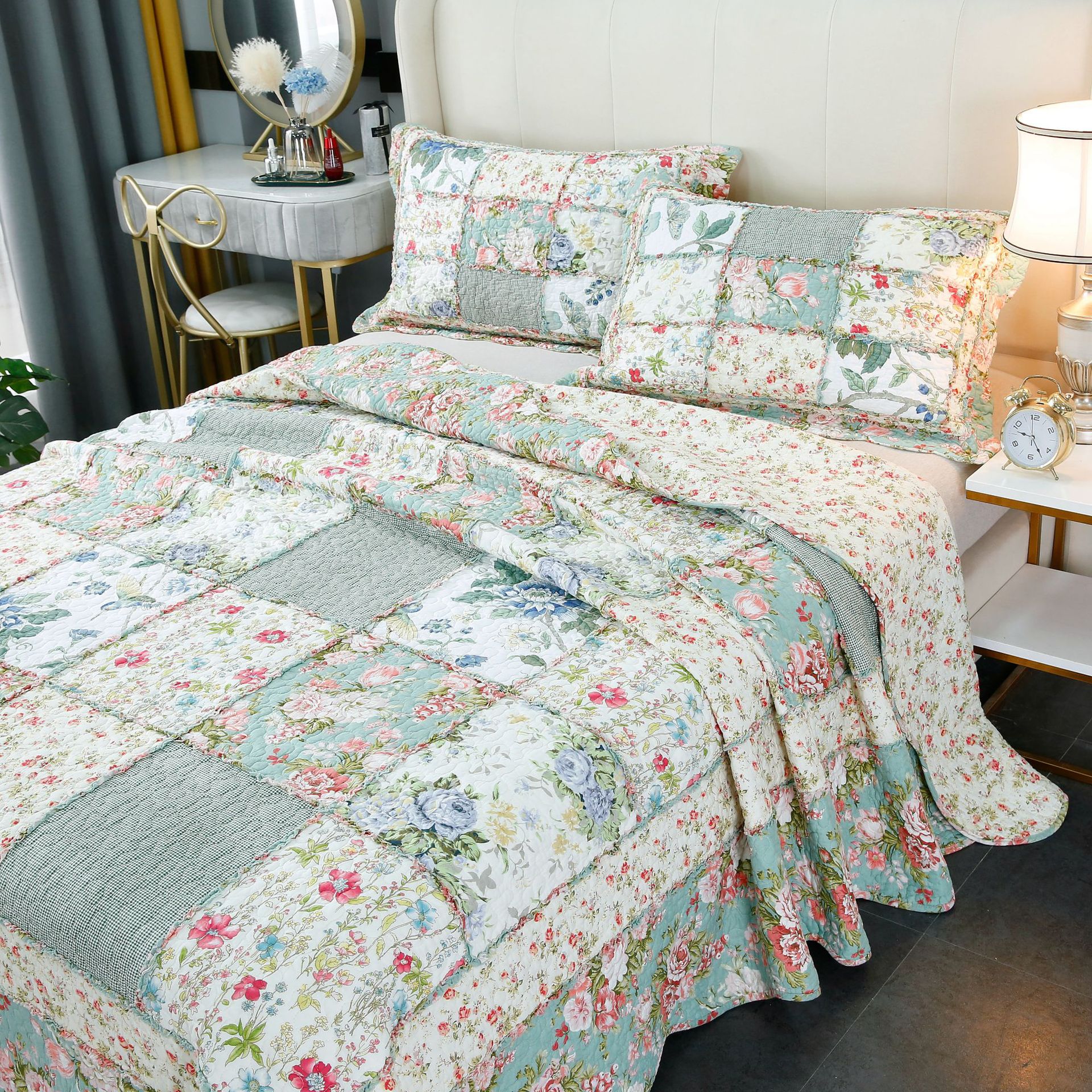 Cotton Patchwork Bedding Set Handmade Pastoral Style Four-piece_voghion.com