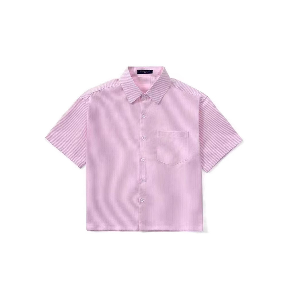 Commercio estero transfrontaliero europeo americano e camicie da donna camicia corta a righe blu estiva camicia da uomo a mezza manica_voghion.com