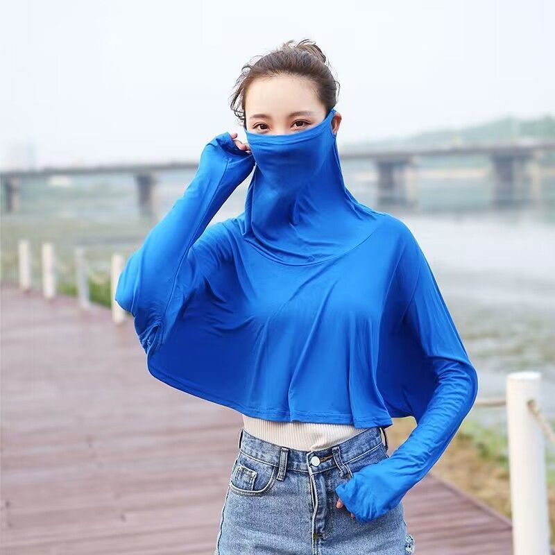夏のサイクリング用モーダル薄手日焼け止め服、ゆったりとした長袖日焼け止め、顔と首を覆う女性用日焼け止め服|undefined