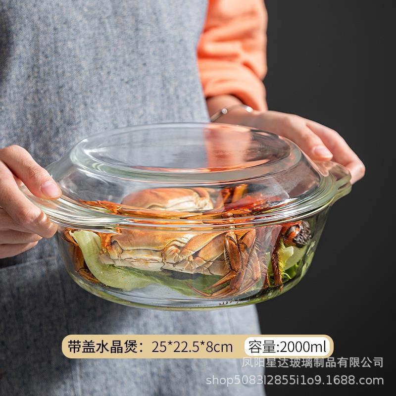 utensilios de calentamiento de microondas tazón de vidrio transparente resistente a altas temperaturas ensalada doméstica tazón de arroz grande tazón de sopa platos set platos cubiertos