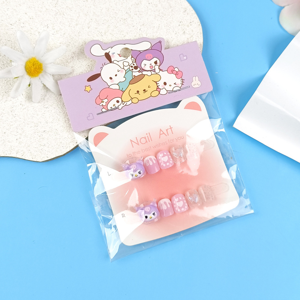 Punto de perforación diez piezas de papel de cartón de manicura gato arco de mariposa niños que usan uñas dibujos animados adorables parches de uñas para niños
