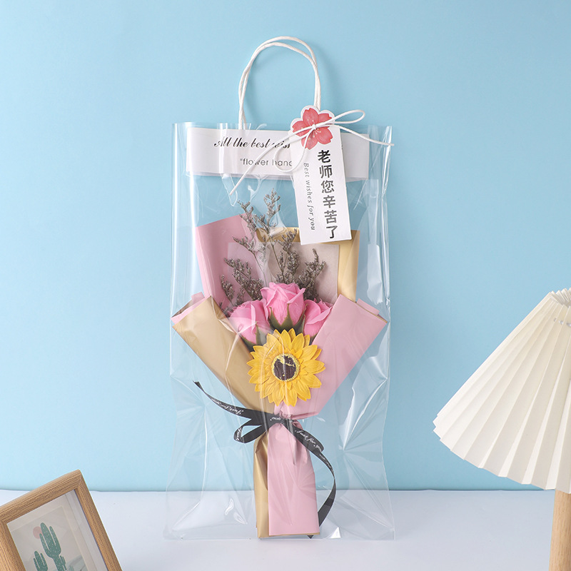 Regalos del día del maestro, flores de girasol, flores de jabón, regalos de vacaciones para maestros y maestros con tarjetas de felicitación al por mayor