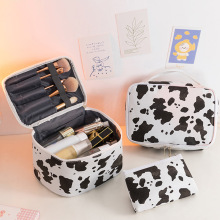 跨境奶牛纹手提化妆包外贸爆款PU防水大容量便捷洗漱包旅行收纳袋