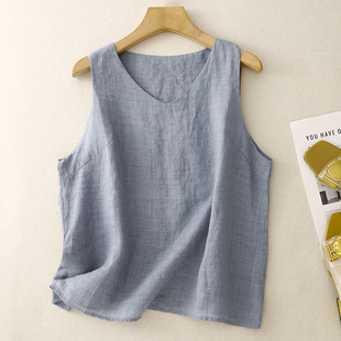 French Cotton Texture, Strong Cotton and Linen Vest, Comfortable Top, Simple, Practical and Cool