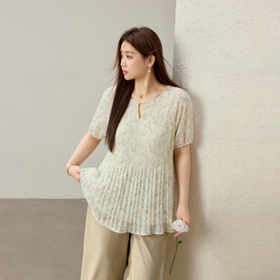 [French Style Printed Tea Break Elegant Versatile Shirt] Slim and Beautiful Plus Size Women's Clothing Fat mm 2025 Summer New Style