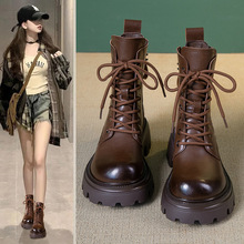 秋冬新款马丁靴纯色真皮英伦风小个子增高靴子显脚小时尚百搭短靴