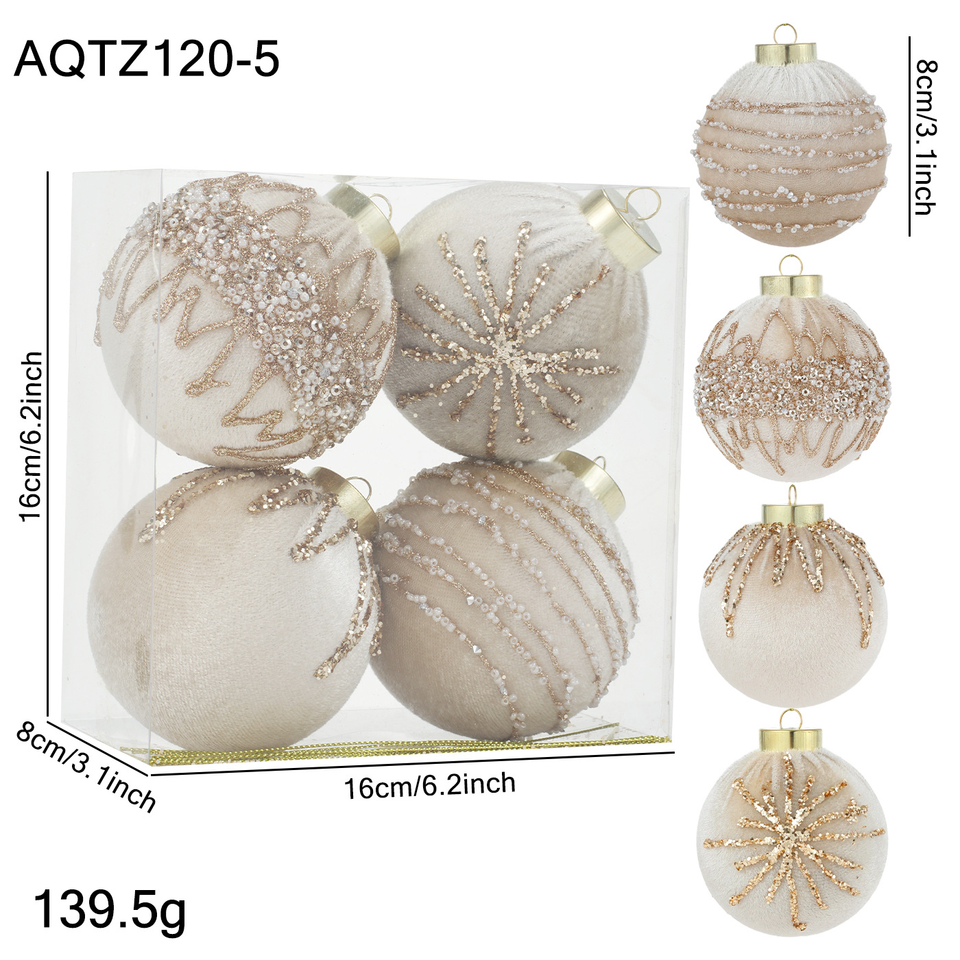 Nuevo producto de 8CM plástico envolvido bola tela de vello polvo adhesivo polvo de oro ligero de lujo bola de Navidad colgante colorida bola de Navidad colgante