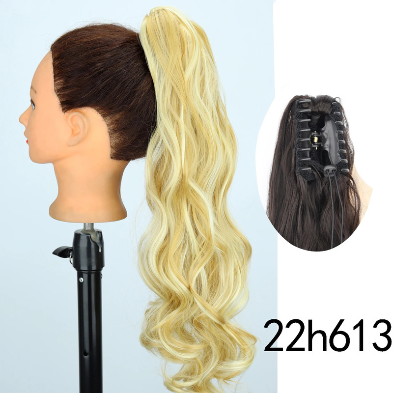 24inch ロングカーリーポニーテール高温繊維女性ビッグウェーブカーリーヘアグリップクリップポニーテールエクステンション|undefined
