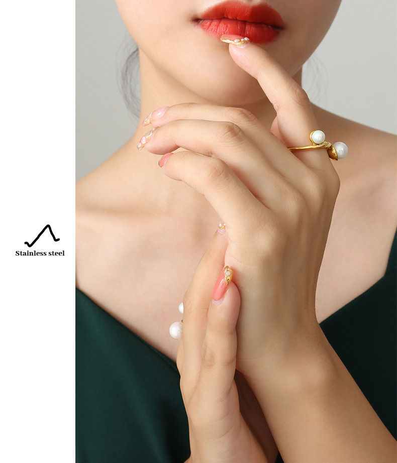 Fashion Geometric Titanium Steel Rings Plating Artificial Pearls Stainless Steel Rings