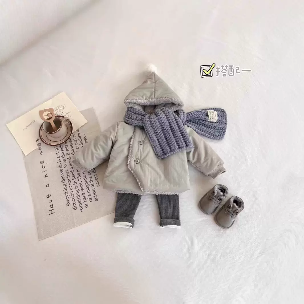 ins冬季韩版男童女童加绒加厚连帽棉服外套婴儿秋冬保暖防风棉衣