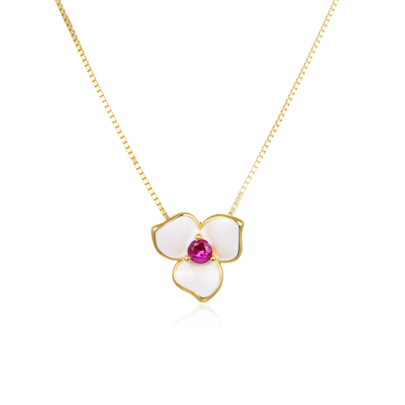 Japón y Corea del Sur lujoso ligero collar de pétalos de tres hojas mujer 925 plata esterlina moda versátil cadenas clavículas ins colgante de flores goteando aceite