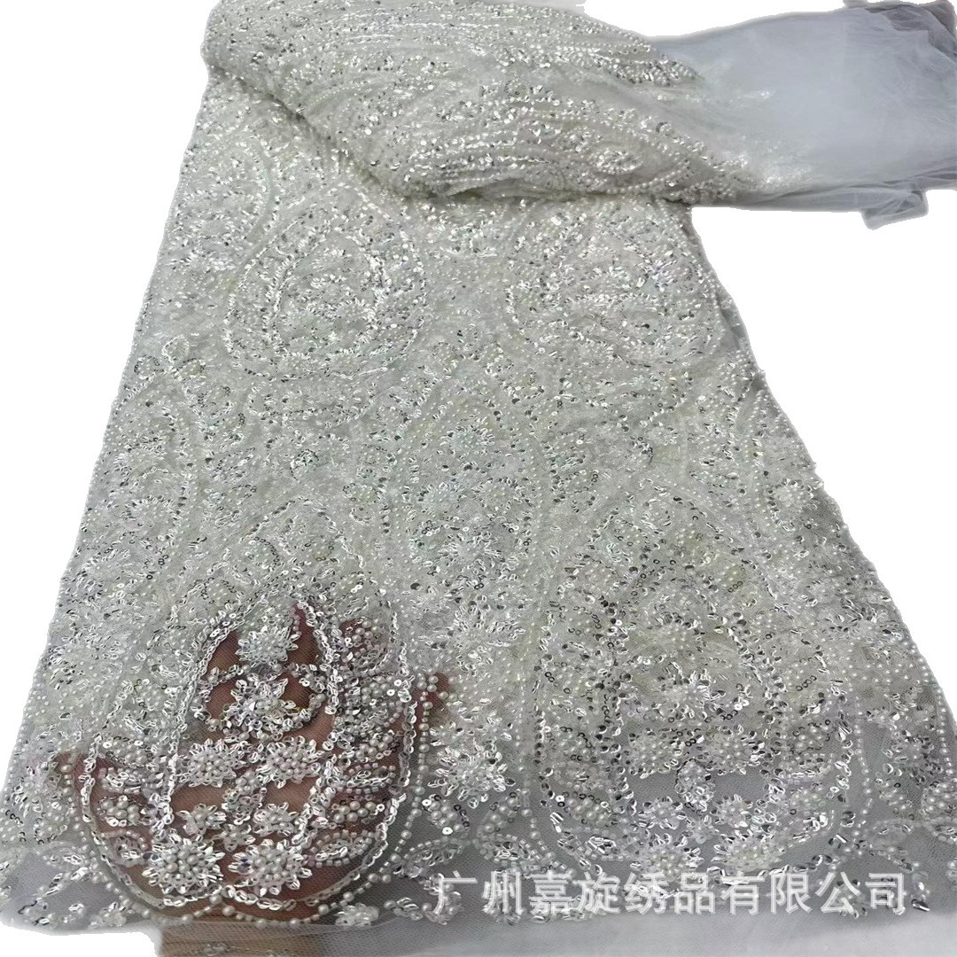 Tela de encaje con lentejuelas africanas para vestidos de novia y trajes de fiesta nupcial.