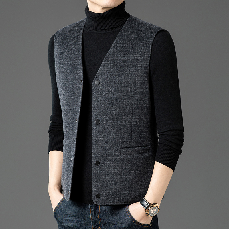 Wool Woolen Down Vest Men's V-neck Wearing Warm Vest for Middle-aged Dad Cashmere Vest Waistcoat
