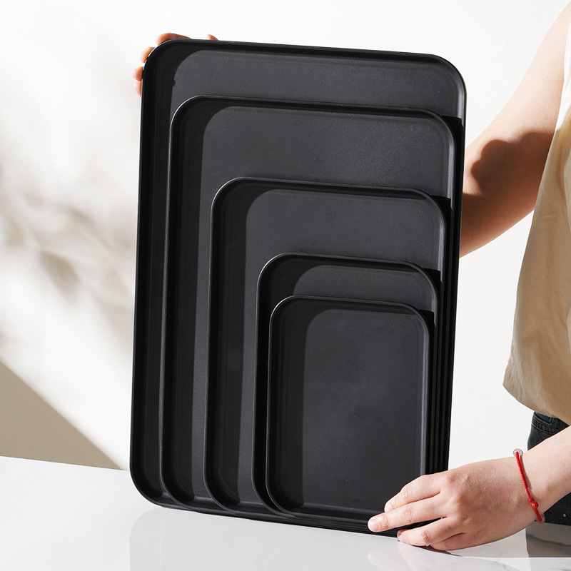 Cross-border Plastic Rectangular Black Tray Multifunctional Coffee Table Desktop Fruit Tray Tea Tray Snack Dinner Tray Storage Tray