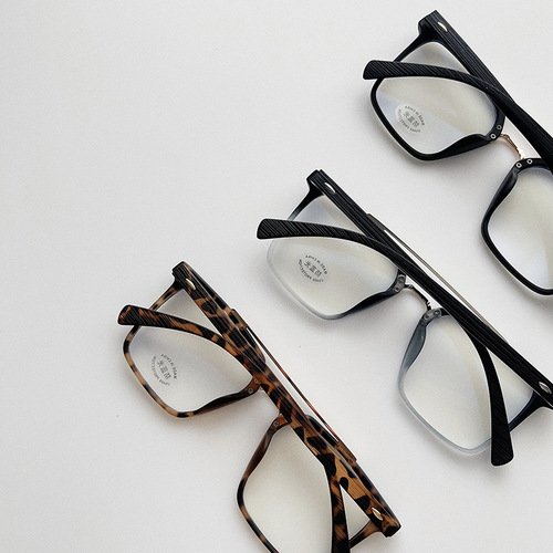 New large square frame anti-blue light glasses tr retro wood grain double beam flat frame Korean style personalized myopia eye frame