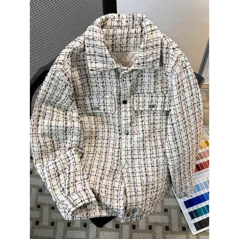 Tweed Vintage Chanel Style Plaid Jacket Men's Spring Autumn and Winter High-end Sense Loose Casual Men's Jacket