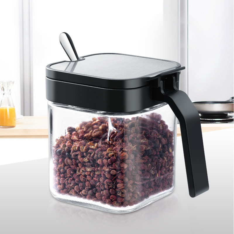 Factory Direct Heat-resistant Glass Spice Jar with Lid, Spice Box with Stainless Steel Spoon, Spice Bottle, Spice Jar