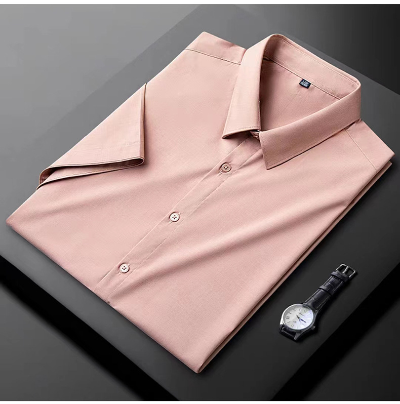 Light luxury high-end short for summer slim fit and non ironing business men's oversized half sleeved work shirt_vogarts.com