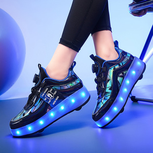Four-wheel heelloin shoes for boys and girls skating shoes sports skates 2024 summer teenagers children shoes with light wheels