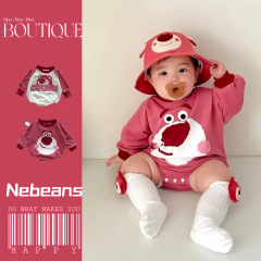 0-2歲男女寶嬰幼兒三角包屁衣 可愛草莓熊潮款嬰兒哈衣爬爬服