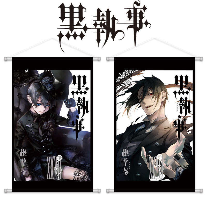 Black Butler Anime Merchandise Wall Hanging Painting Ciel Sebastian Poster Tapestry Silk Cloth Two-Dimensional Decoration for Bedroom