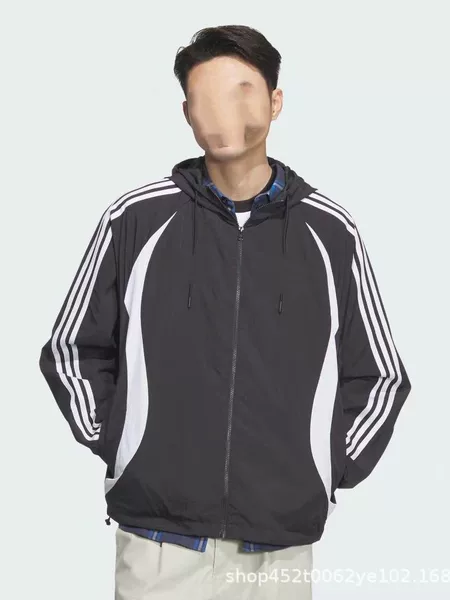 26Ad Retro Sports Loose Hooded Jacket for Men and Women, Spliced Hooded Loose Three-Stripe Windbreaker Jl8360